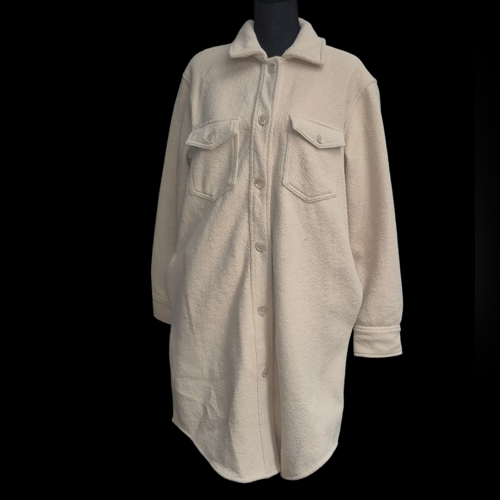 Joie Cream Knee Length Longline Textured Neutral Shacket w/ Side Pockets -Size S